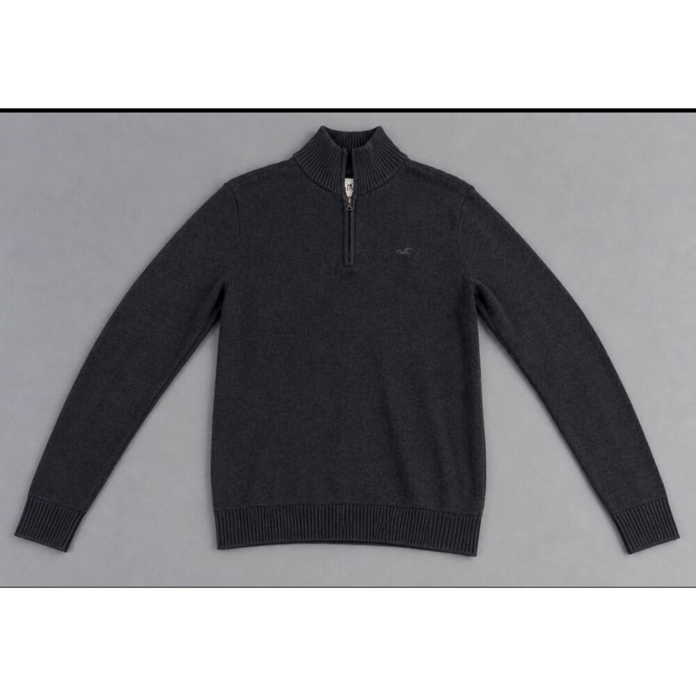 Men’s Hollister Dark Charcoal Gray Quarter Zip Knit Sweater Pullover Size S